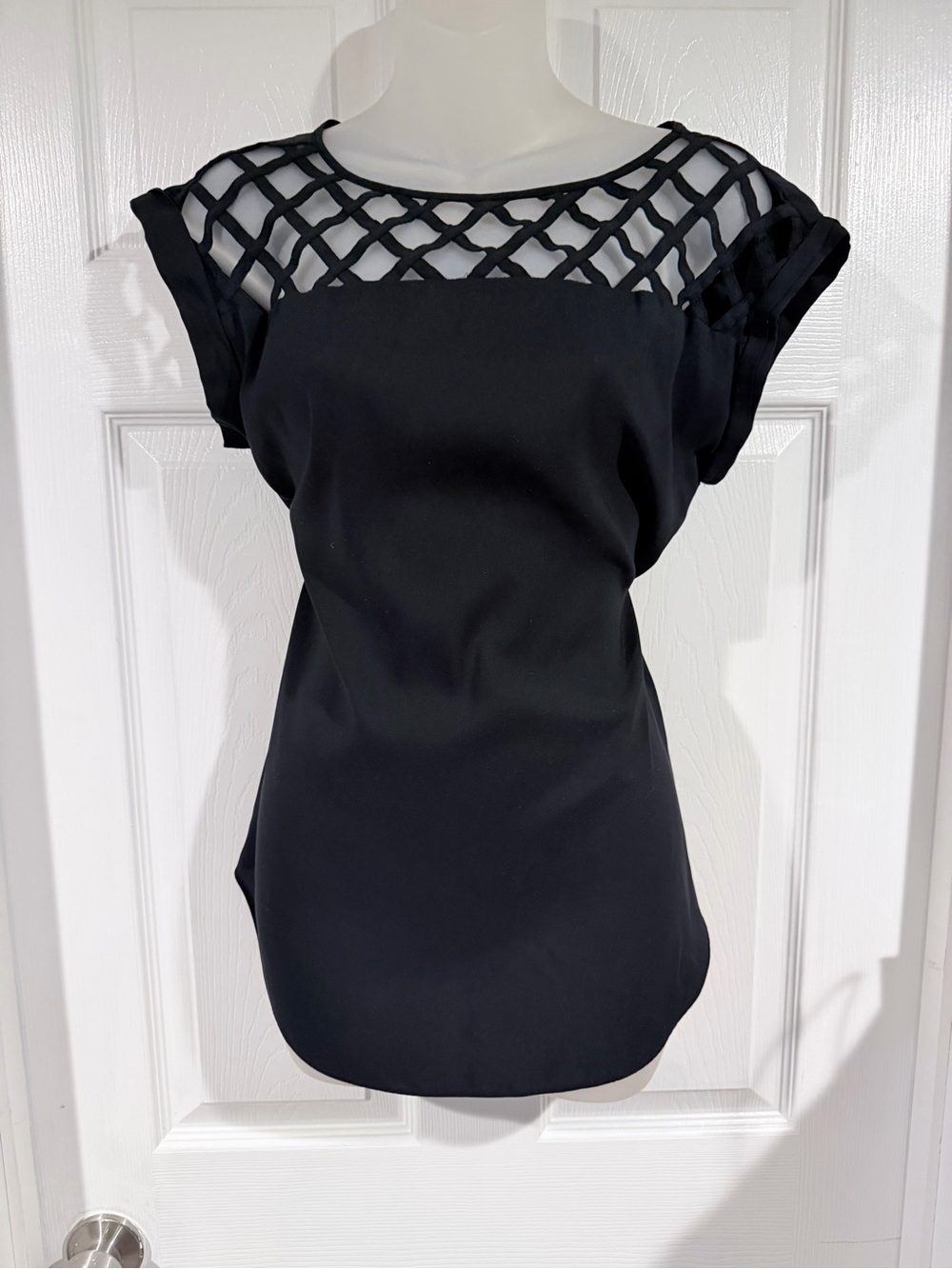 Express Black Lattice Yoke Blouse